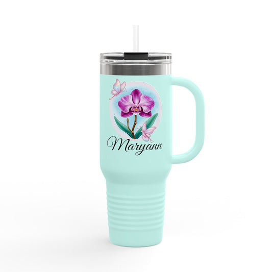 Orchid Symbol Of Elegance Personalized Insulated Travel Mug, 40oz